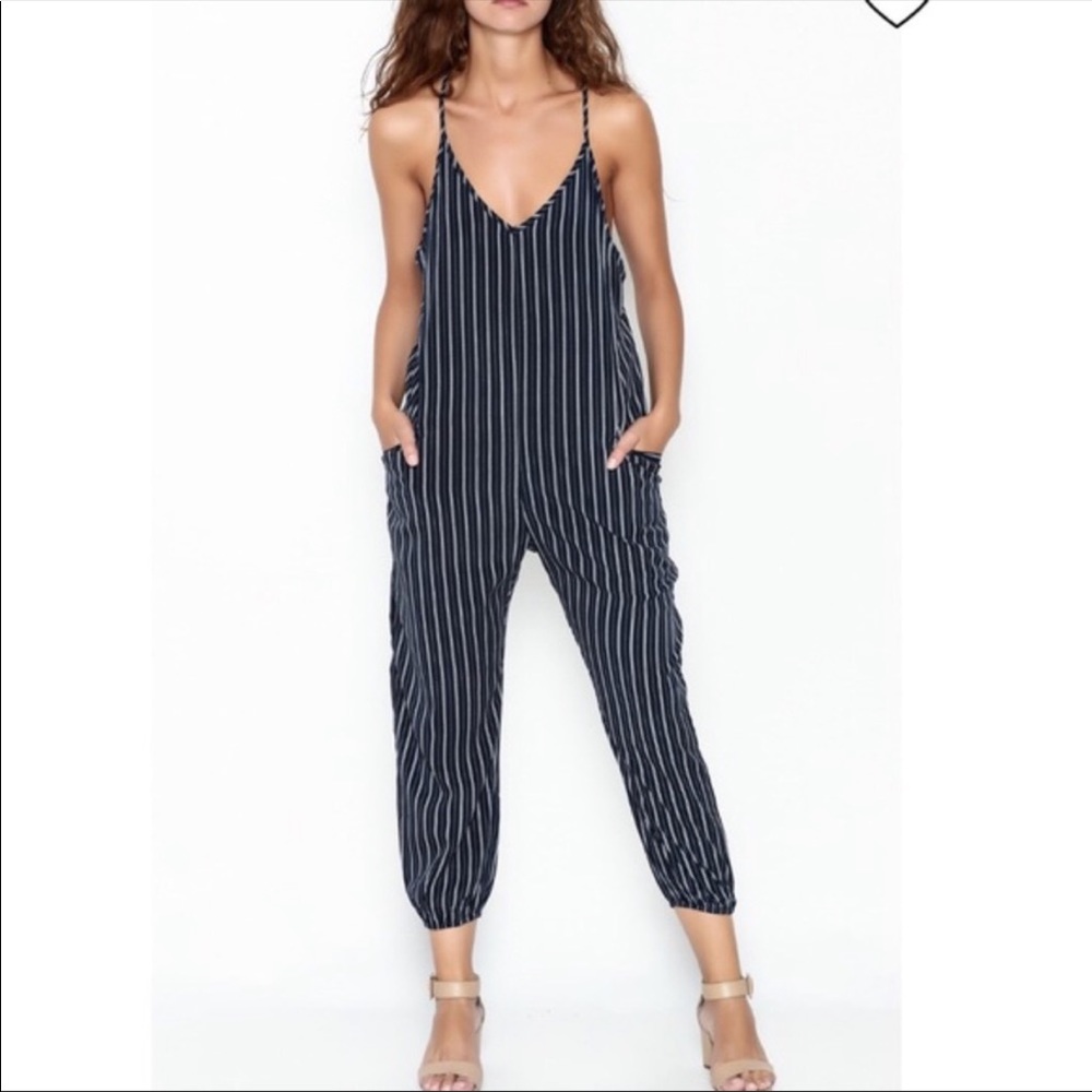 3/$45 Navy and White Pinstripe Jumpsuit